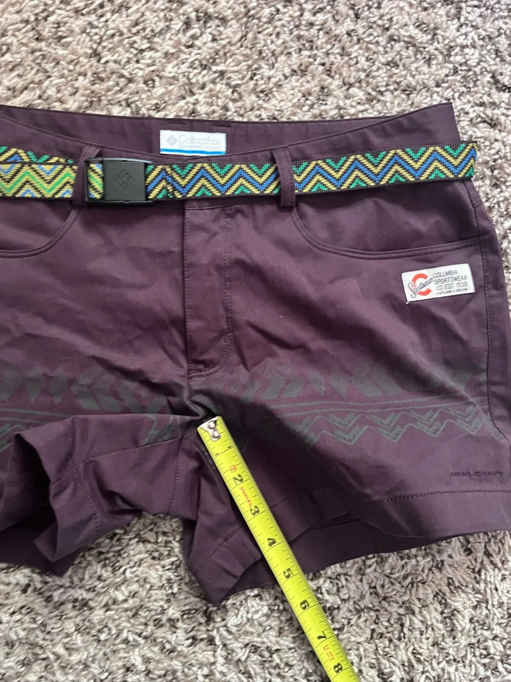 Columbia‎ Vintage Aztec Hiking Shorts Purple Omni-Shade Belted Womens 28